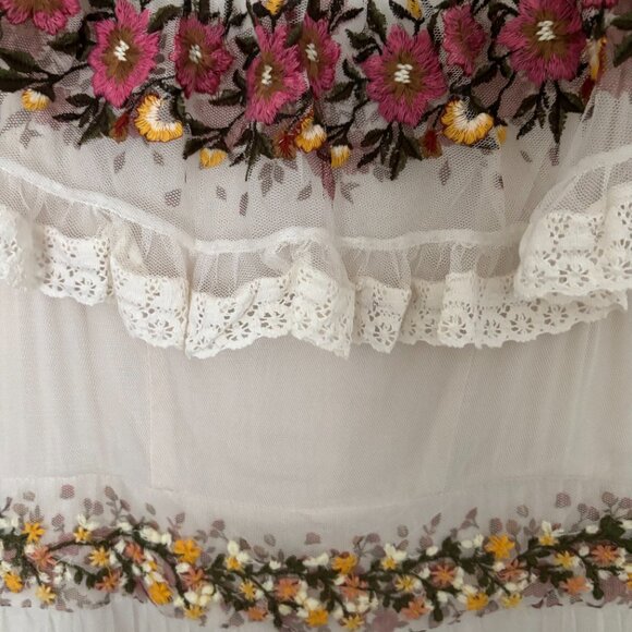 NWT By Anthropologie Ruffle-Sleeve V-Neck Embroidered Tulle Tiered Maxi Dress - Picture 6 of 7